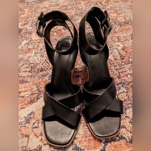 Black Strap Wedge Heel Sandals